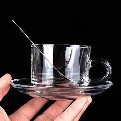 Skyborn Roma Glass Tea Cup and Saucer -180 ml (Pack Of 6)