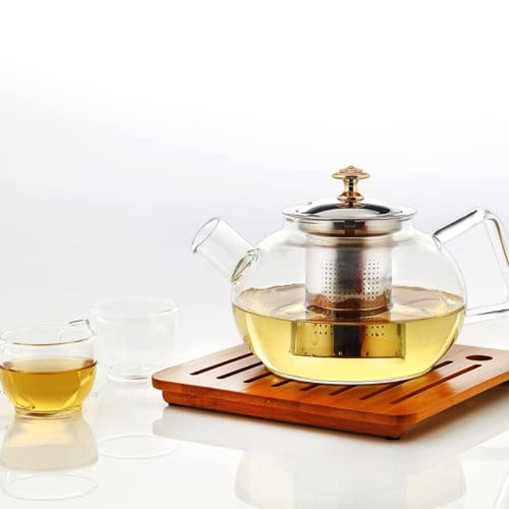 SKYBORN Glass Teapot with SS Infuser & Lid, Completely Safe to use on Gas Stove 1000 ML