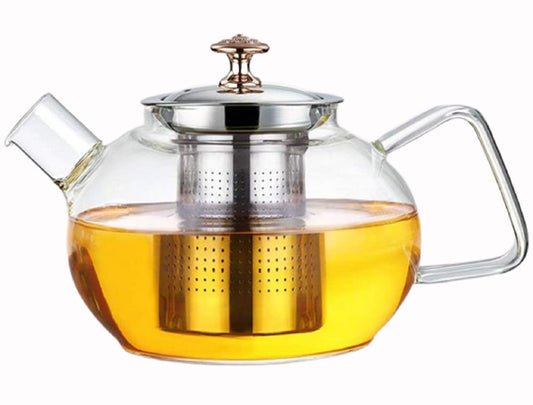 SKYBORN Glass Teapot with SS Infuser & Lid, Completely Safe to use on Gas Stove 1000 ML