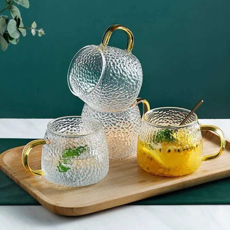 Decor Mart textured cups with Golden Handle Set of 2