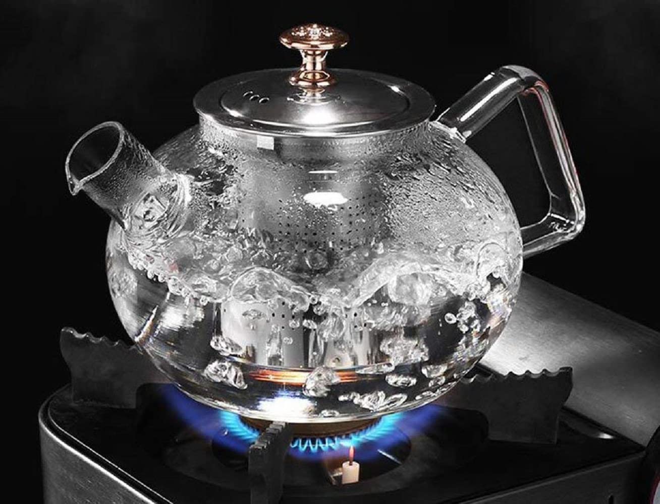 SKYBORN Glass Teapot with SS Infuser & Lid, Completely Safe to use on Gas Stove 1000 ML