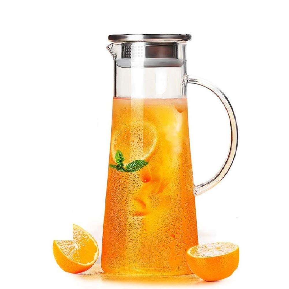 Glass Water Jug With Steel Lid ( 1.3LTR)