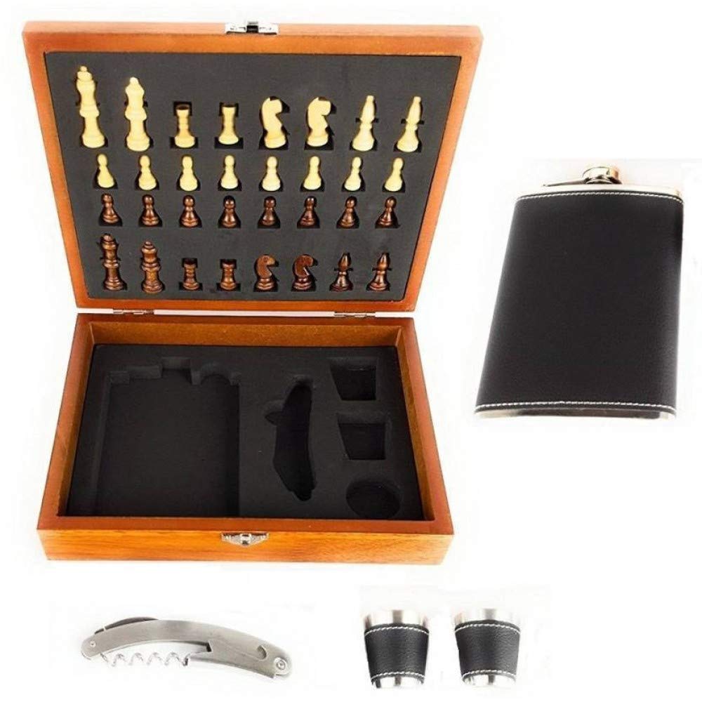 Leather Hip Flask 18 Oz (235 ml) with Chess Board Set