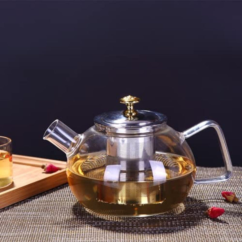 SKYBORN Glass Teapot with SS Infuser & Lid, Completely Safe to use on Gas Stove 1000 ML