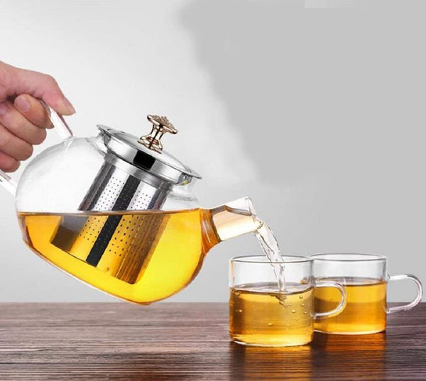 SKYBORN Glass Teapot with SS Infuser & Lid, Completely Safe to use on Gas Stove 1000 ML