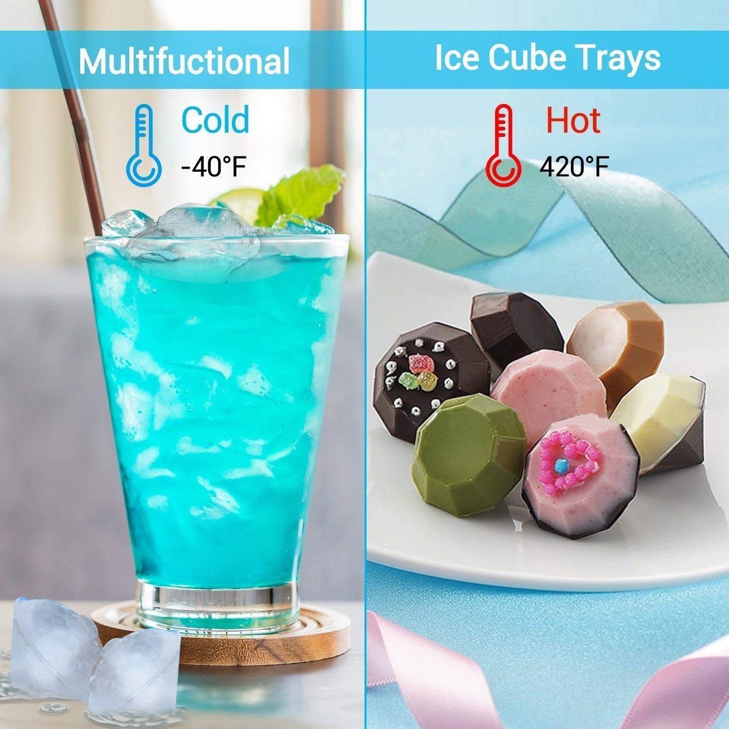 Diamond Ice Cube Mold Silicone Tray - Multicolor(Set Of 2)