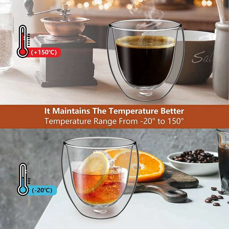 Double Wall Glass Coffee Mugs - 250ML