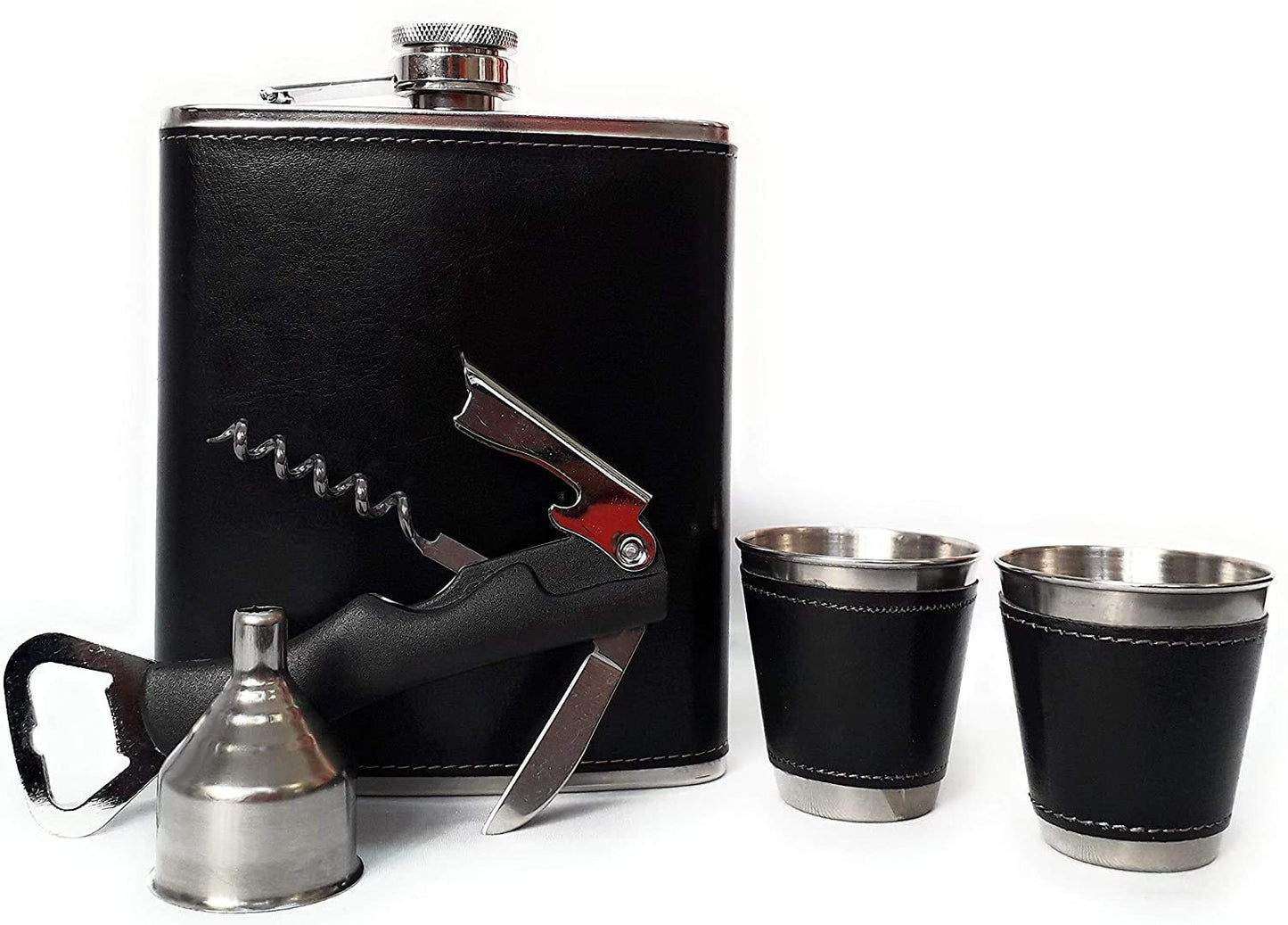 Leather Hip Flask 18 Oz (235 ml) with Chess Board Set