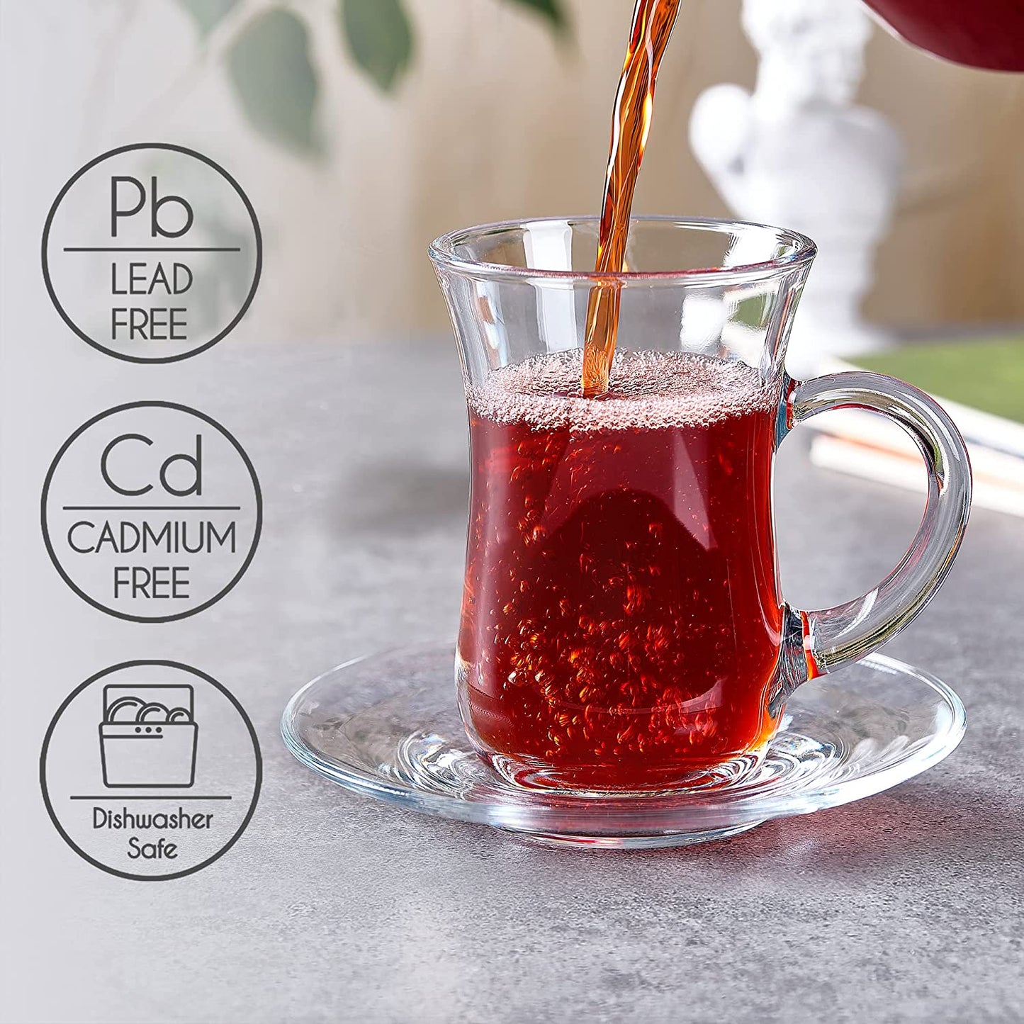 Turkish Tea Set, Modern Turkish Tea Glasses & Saucers Set (Pack Of 6)