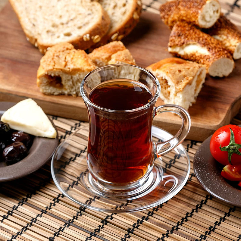 Turkish Tea Set, Modern Turkish Tea Glasses & Saucers Set (Pack Of 6)