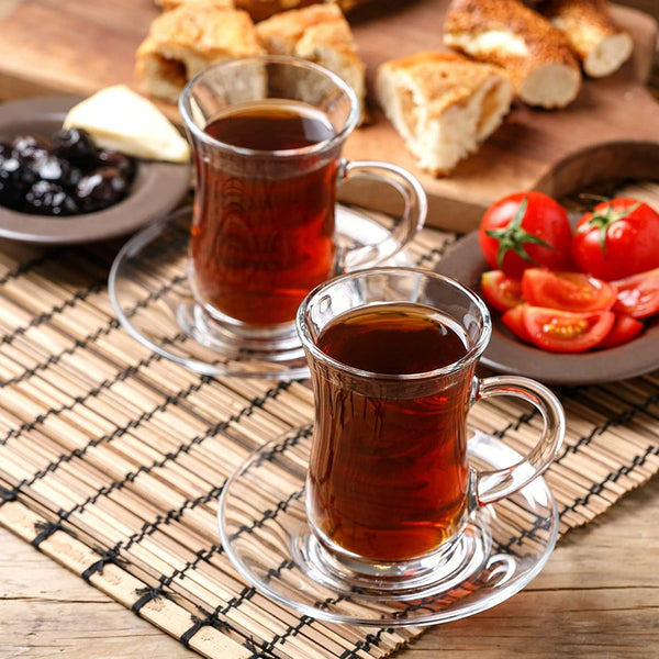 Turkish Tea Set, Modern Turkish Tea Glasses & Saucers Set (Pack Of 6)