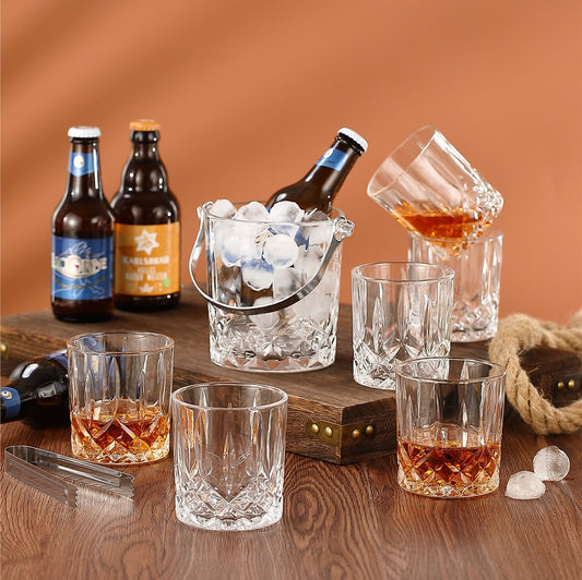 Crystal Clear One Ice Bucket and 6 pcs Whiskey Glass Set of 7 pcs