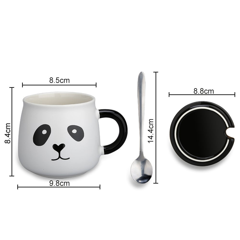 Ceramic Panda Printed Coffee Mug with Lid and Spoon -(300 ml) (1Pcs)