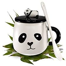 Ceramic Panda Printed Coffee Mug with Lid and Spoon -(300 ml) (1Pcs)