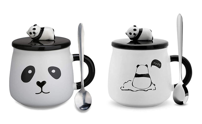 Ceramic Panda Printed Coffee Mug with Lid and Spoon -(300 ml) (1Pcs)