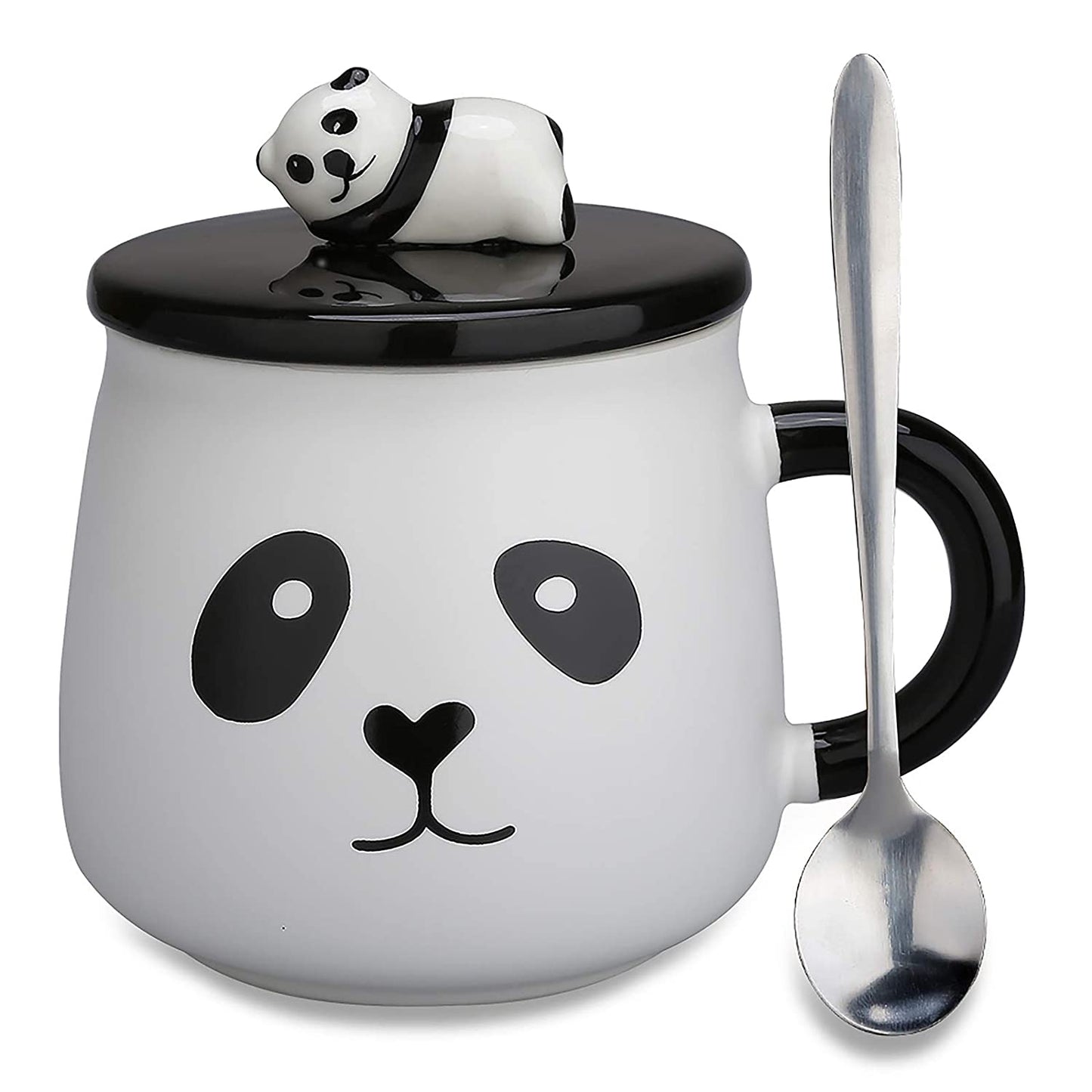 Ceramic Panda Printed Coffee Mug with Lid and Spoon -(300 ml) (1Pcs)