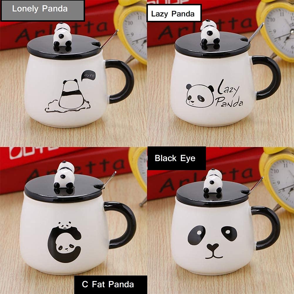 Ceramic Panda Printed Coffee Mug with Lid and Spoon -(300 ml) (1Pcs)