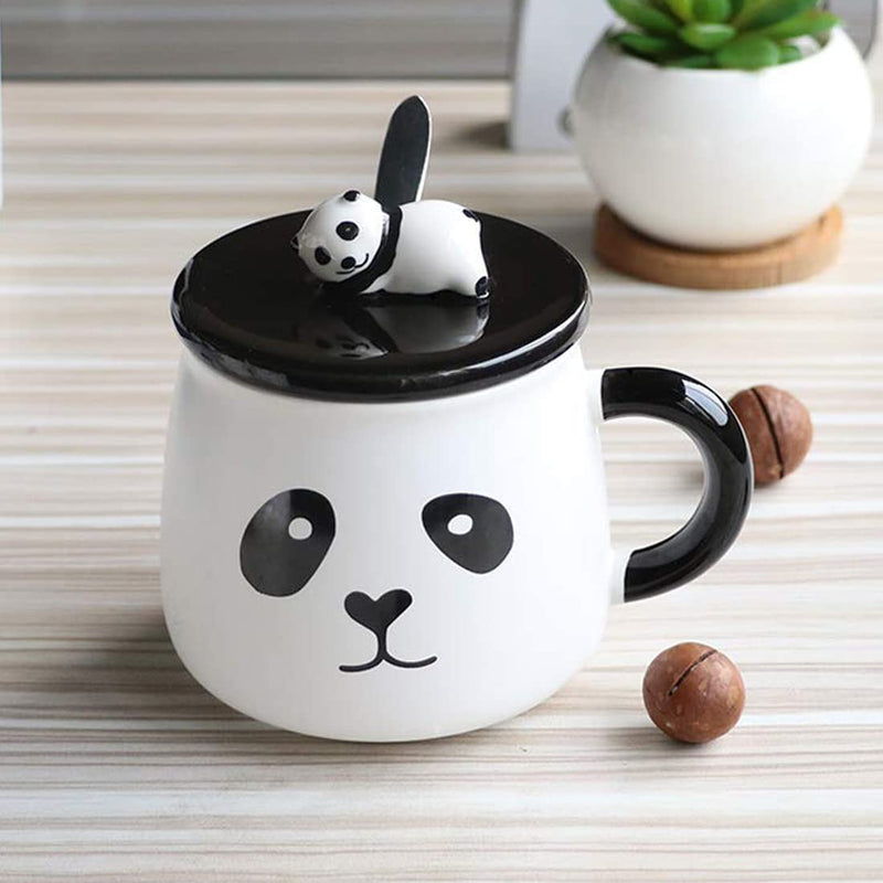 Ceramic Panda Printed Coffee Mug with Lid and Spoon -(300 ml) (1Pcs)