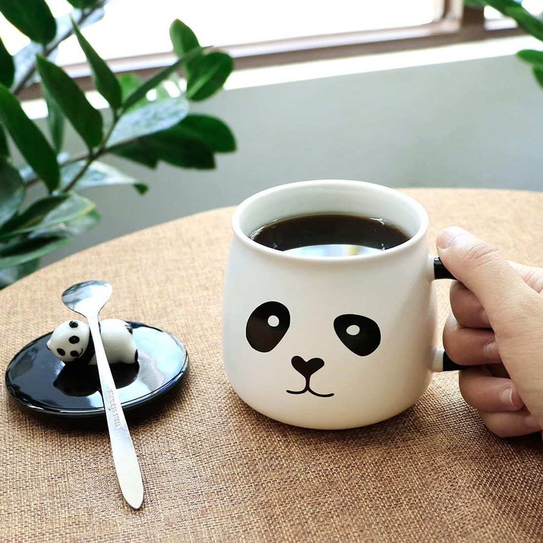 Ceramic Panda Printed Coffee Mug with Lid and Spoon -(300 ml) (1Pcs)