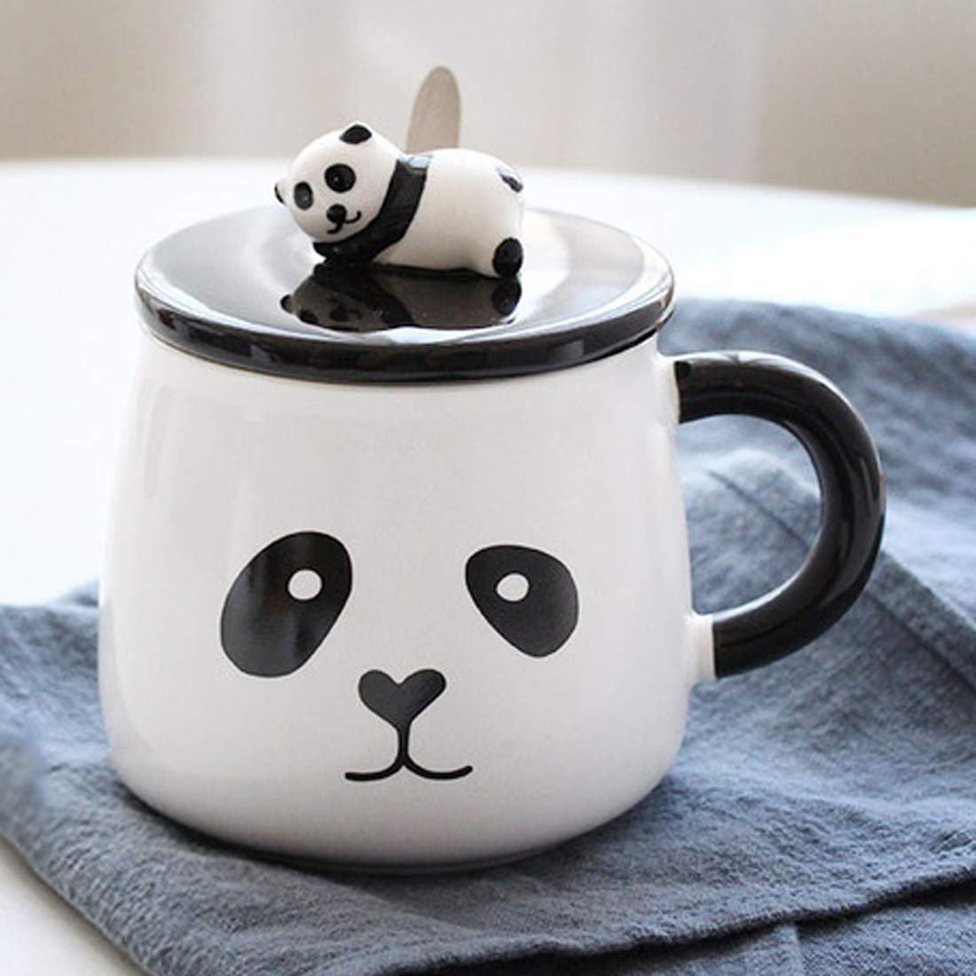 Ceramic Panda Printed Coffee Mug with Lid and Spoon -(300 ml) (1Pcs)