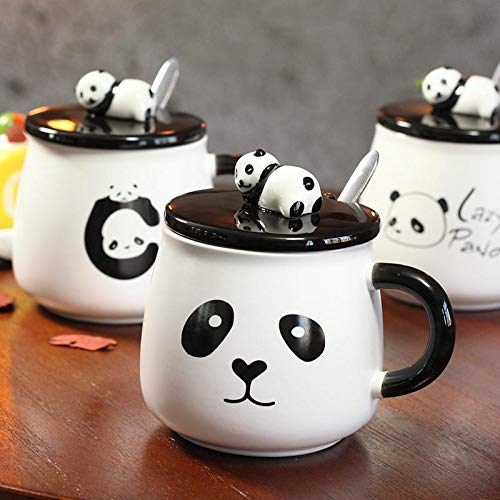 Ceramic Panda Printed Coffee Mug with Lid and Spoon -(300 ml) (1Pcs)