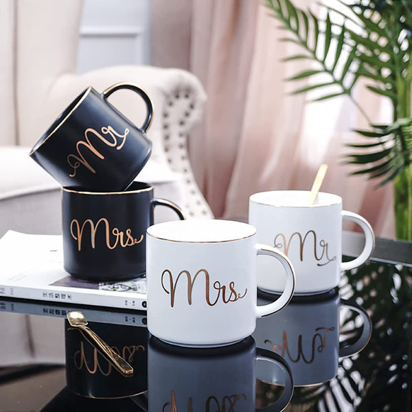 Black & White Mr. and Mrs. Ceramic Couple Coffee Mugs [ Pack of 2 ] 350 ML