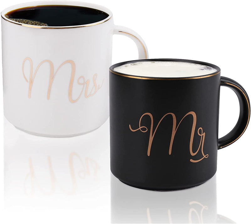 Black & White Mr. and Mrs. Ceramic Couple Coffee Mugs [ Pack of 2 ] 350 ML