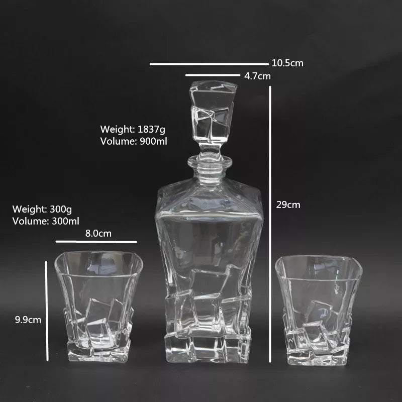 Clear Crystal Iceberg Design Whiskey Decanter with 6 Glass Set (PACK OF 7)