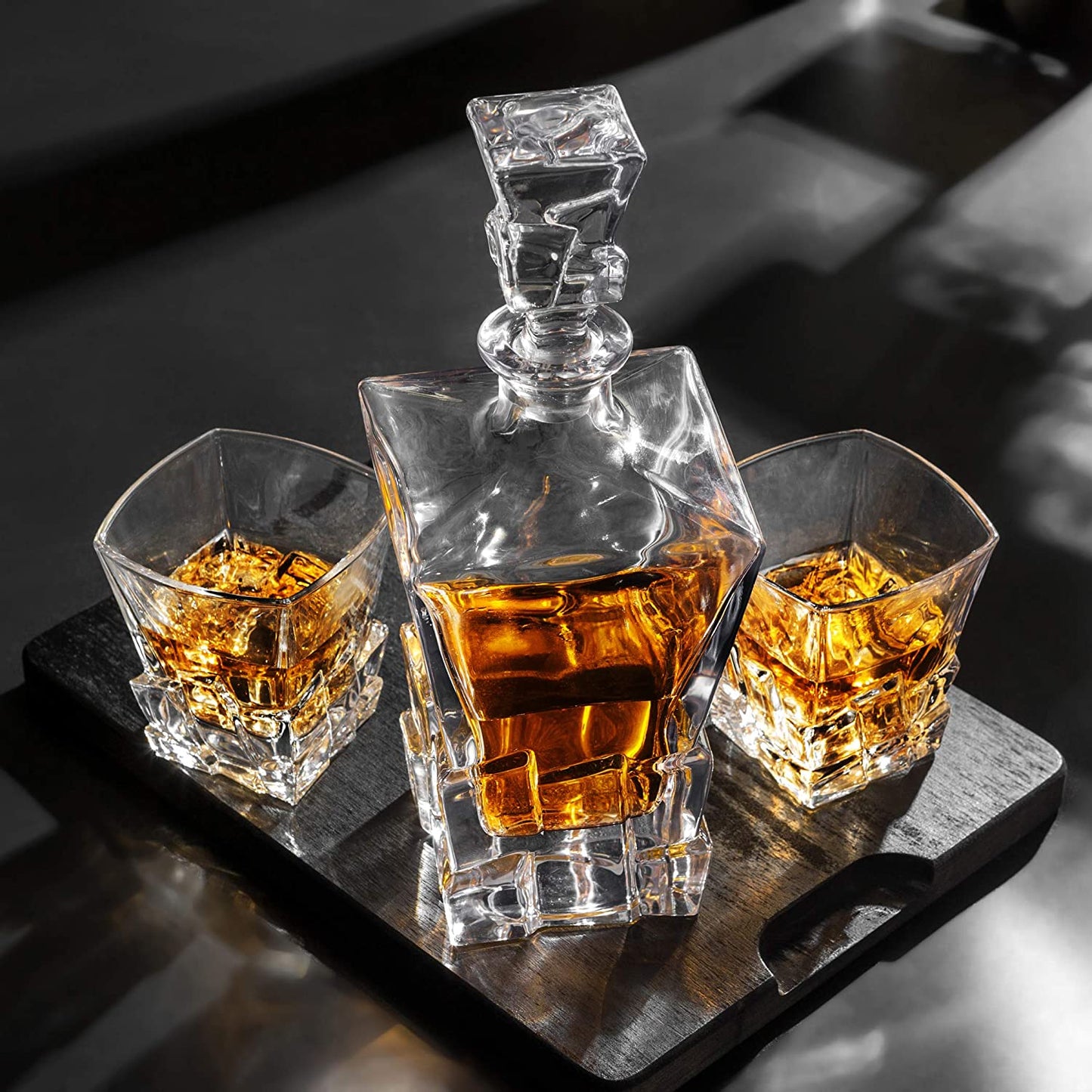 Clear Crystal Iceberg Design Whiskey Decanter with 6 Glass Set (PACK OF 7)