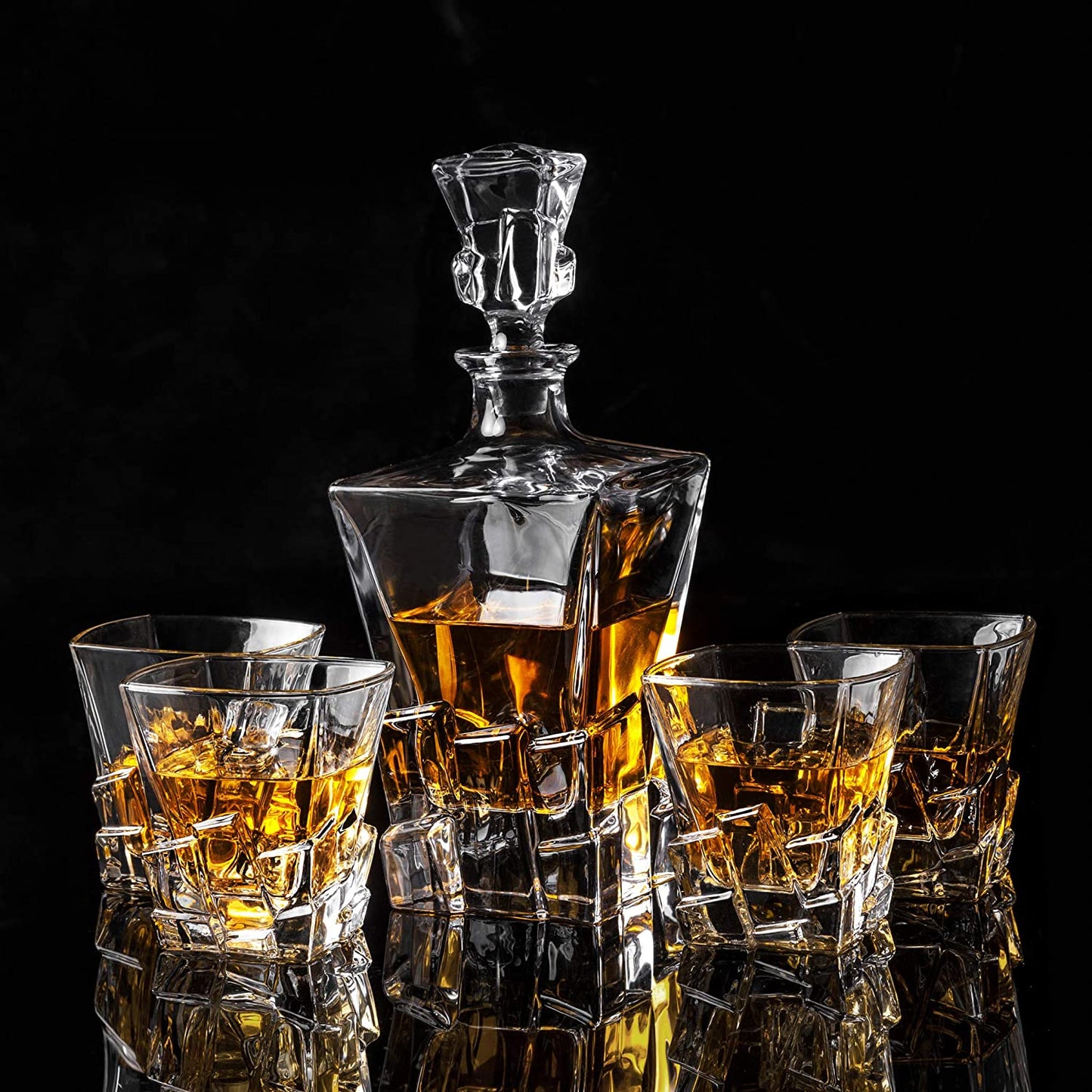 Clear Crystal Iceberg Design Whiskey Decanter with 6 Glass Set (PACK OF 7)