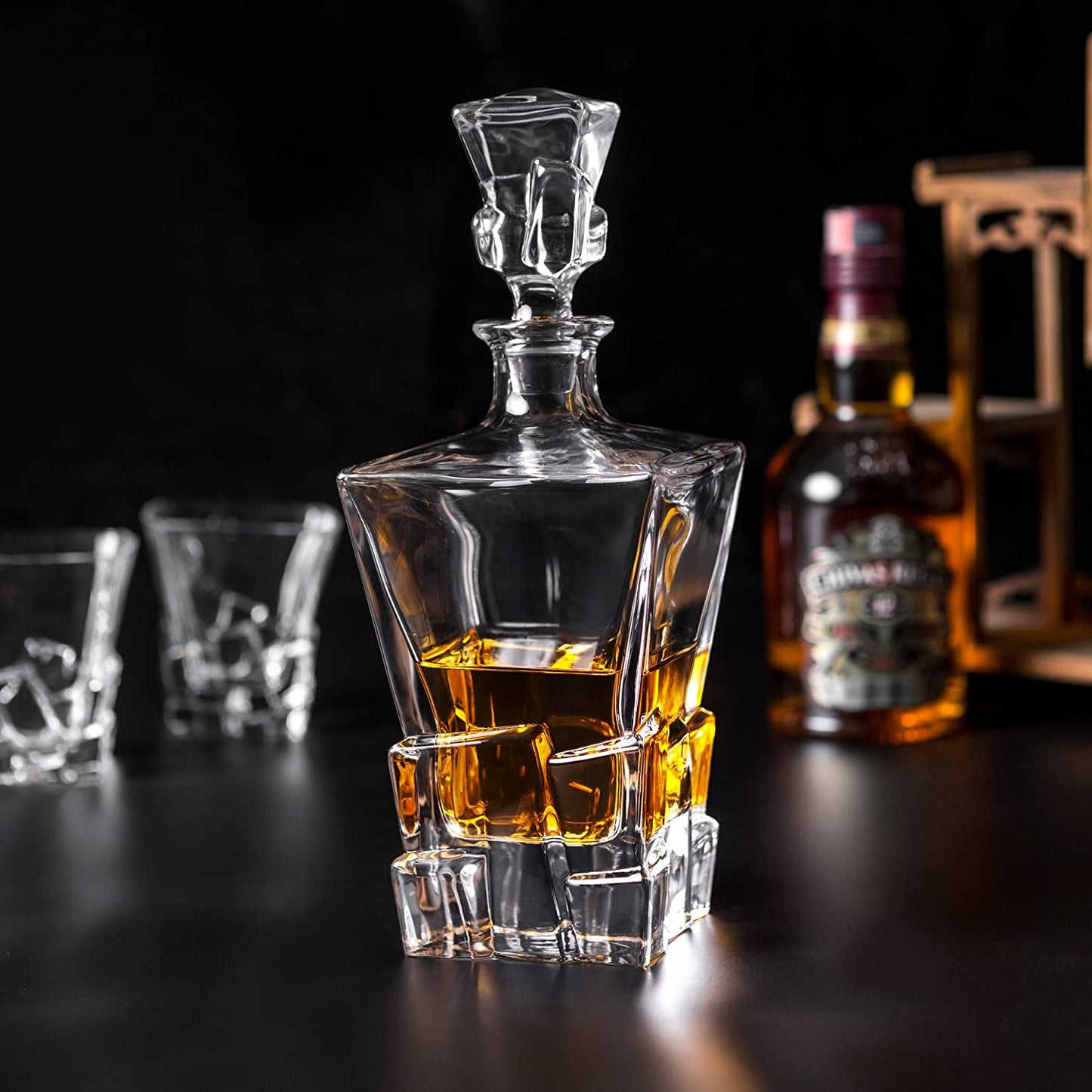 Clear Crystal Iceberg Design Whiskey Decanter with 6 Glass Set (PACK OF 7)