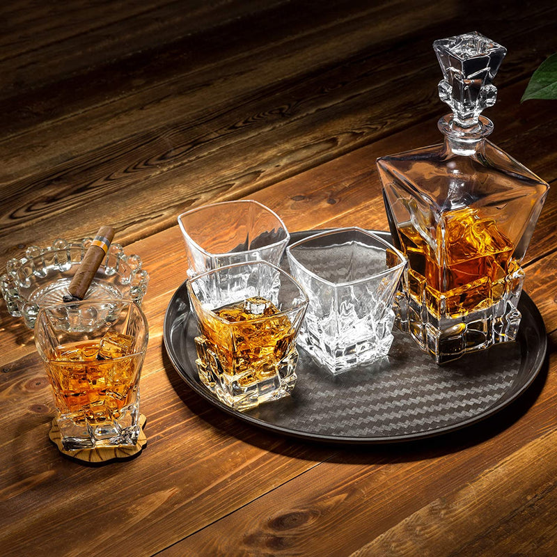 Clear Crystal Iceberg Design Whiskey Decanter with 6 Glass Set (PACK OF 7)