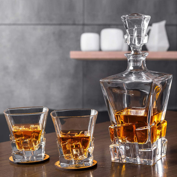 Clear Crystal Iceberg Design Whiskey Decanter with 6 Glass Set (PACK OF 7)