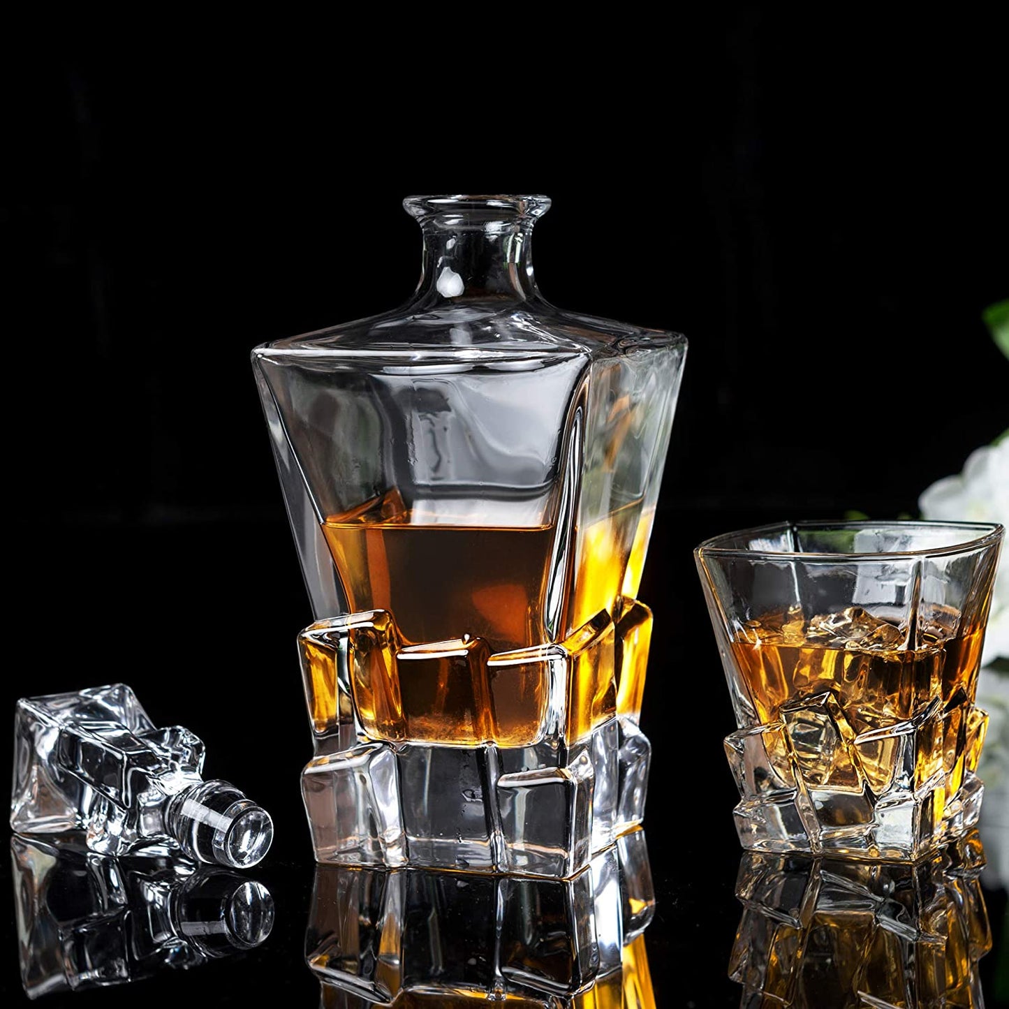 Clear Crystal Iceberg Design Whiskey Decanter with 6 Glass Set (PACK OF 7)