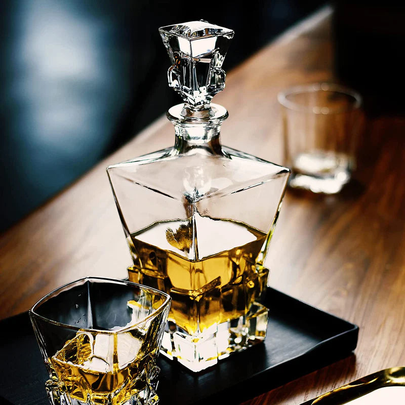 Clear Crystal Iceberg Design Whiskey Decanter with 6 Glass Set (PACK OF 7)