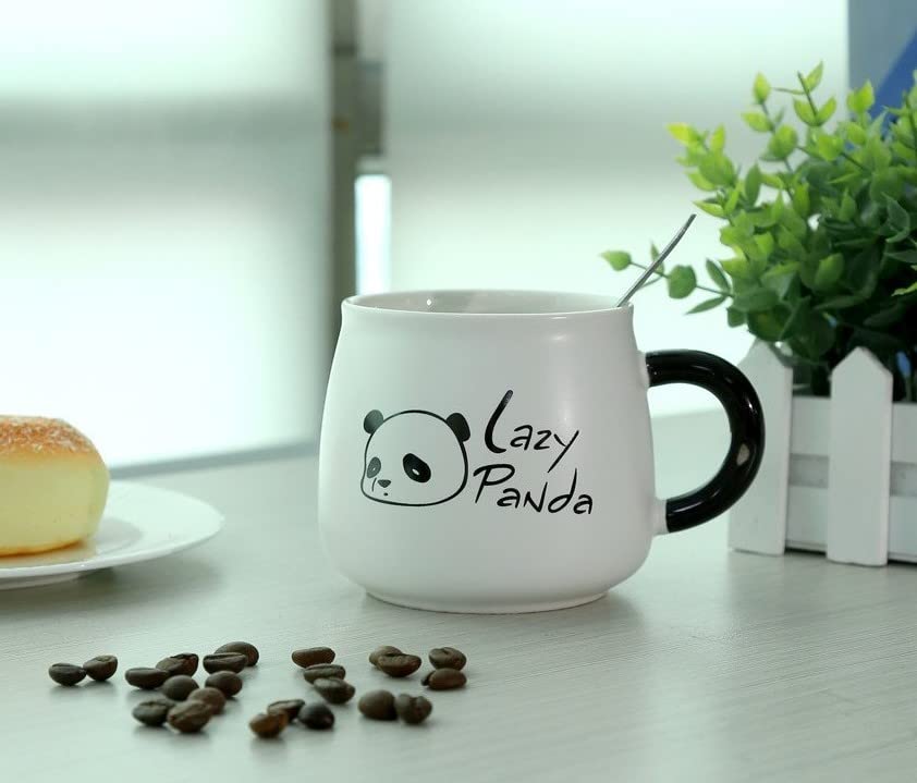 Ceramic Lazy Panda Printed Coffee Mug Lid & Spoon -300 ML (Pack Of 1)