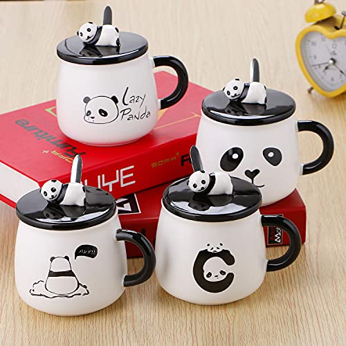 Ceramic Lazy Panda Printed Coffee Mug Lid & Spoon -300 ML (Pack Of 1)
