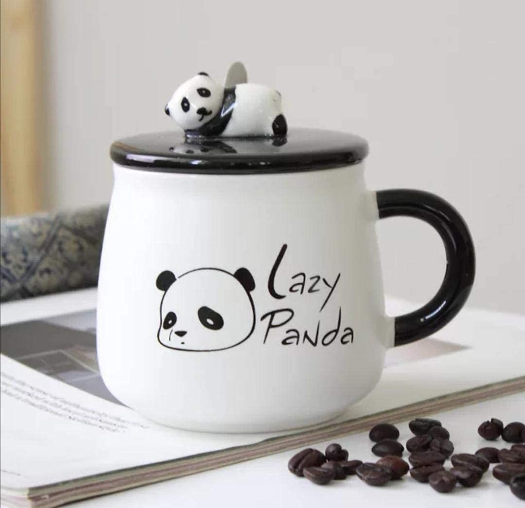 Ceramic Lazy Panda Printed Coffee Mug Lid & Spoon -300 ML (Pack Of 1)