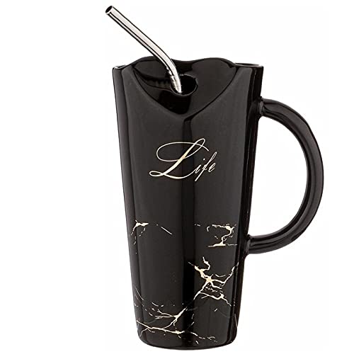 Ceramic Long Mug with Stainless Steel Straw (Multicolor)- Pack of 1