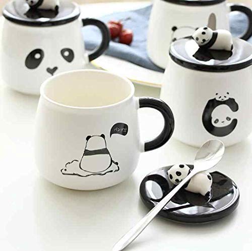 Ceramic Panda Printed Coffee Mug with Lid & Spoon - 300 ml (Pack Of 1)