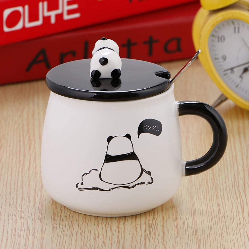 Ceramic Panda Printed Coffee Mug with Lid & Spoon - 300 ml (Pack Of 1)