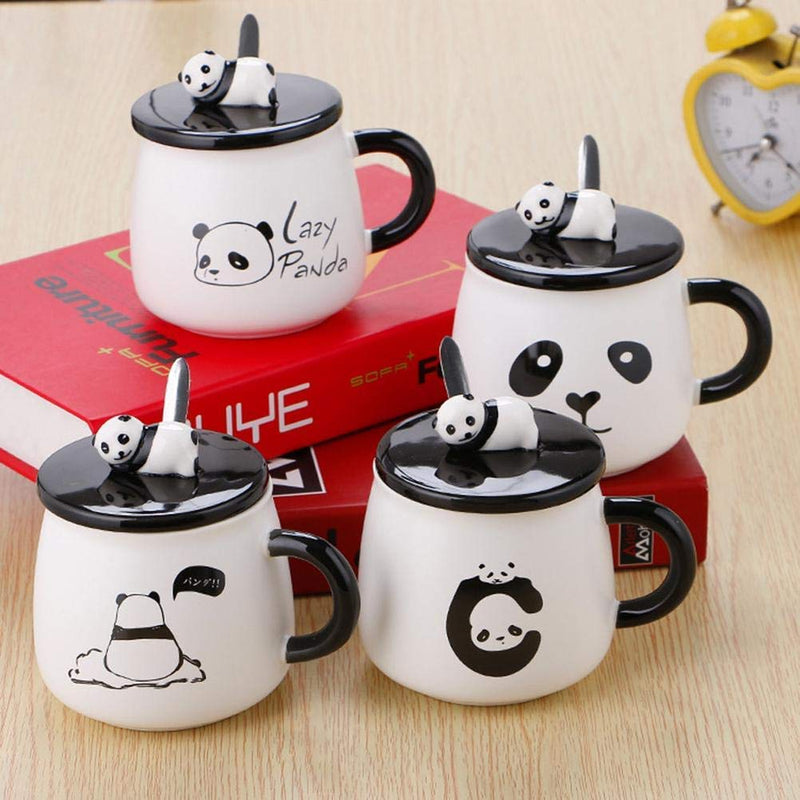 Ceramic Panda Printed Coffee Mug with Lid & Spoon - 300 ml (Pack Of 1)