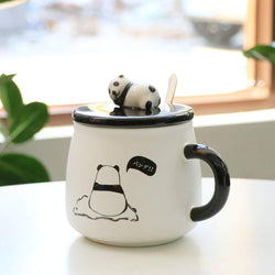Buy Ceramic Panda Printed Coffee Mug with Lid & Spoon Animal Tea Cups 300  ml (1 Piece) Online In India. – Skyborn