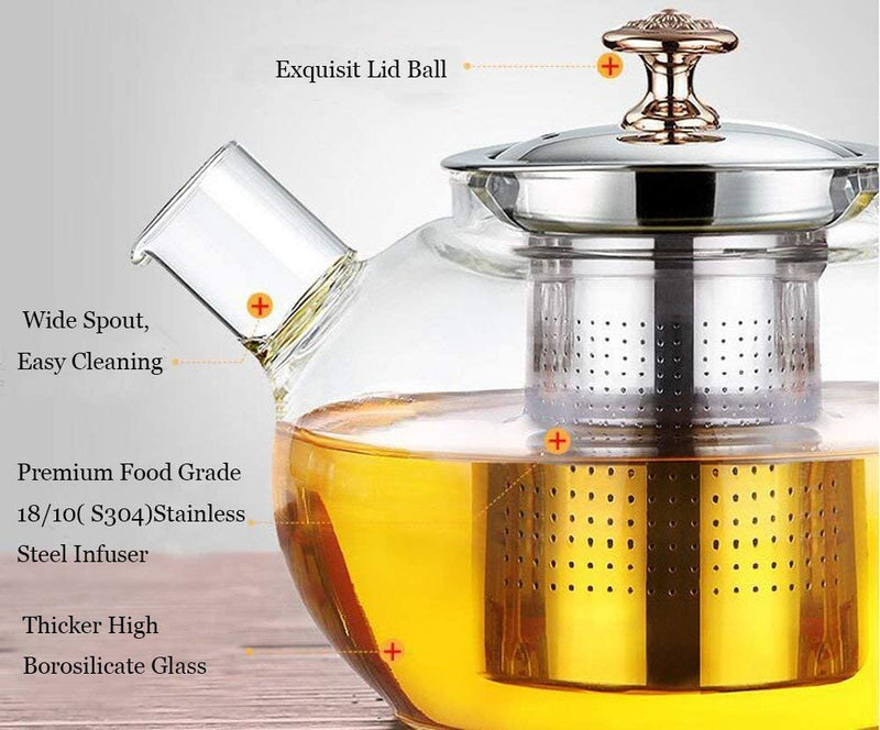 Glass Teapot with SS Infuser & Lid 1000 ML
