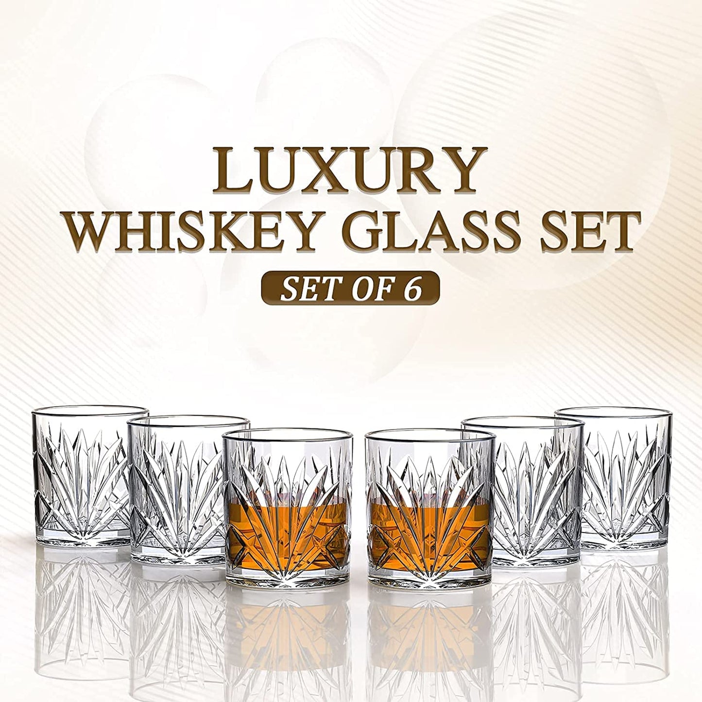 Crystal Clear Fashioned Whiskey Glass (300 ML)(Pack Of 6)