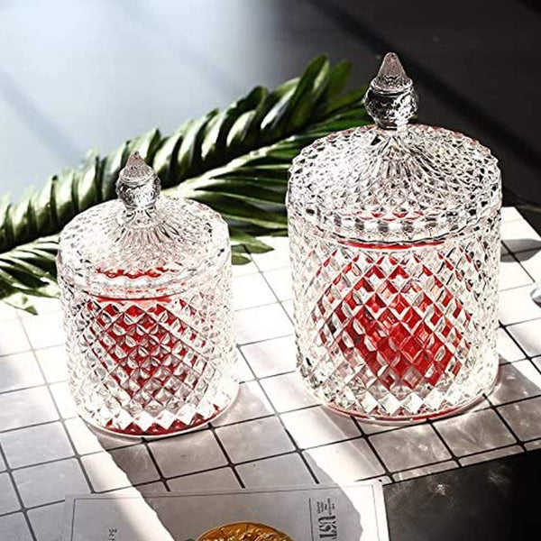 Crystal Glass jar with lid Serving Bowl  Stylish and Elegant (Pack Of 1)