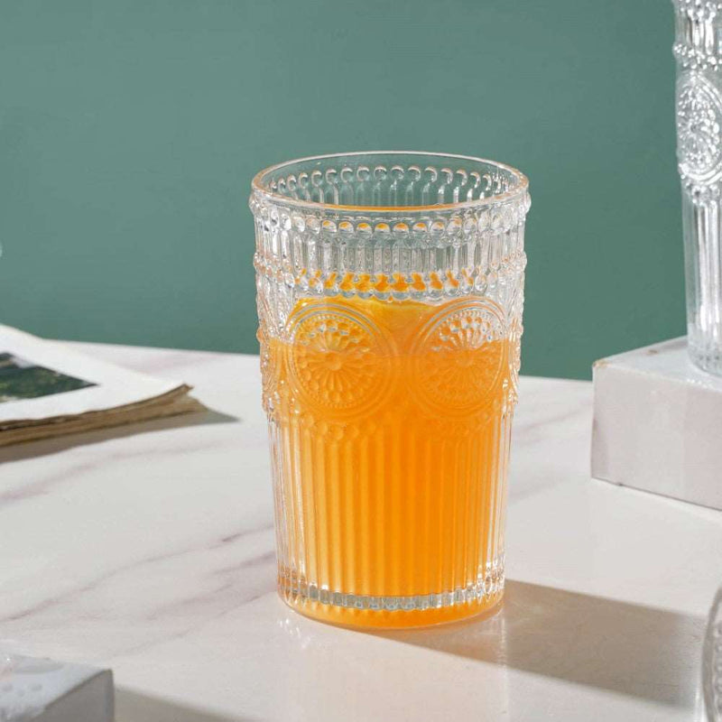 Vintage Embossed Large Drinkware Glass Set of 6 350ml