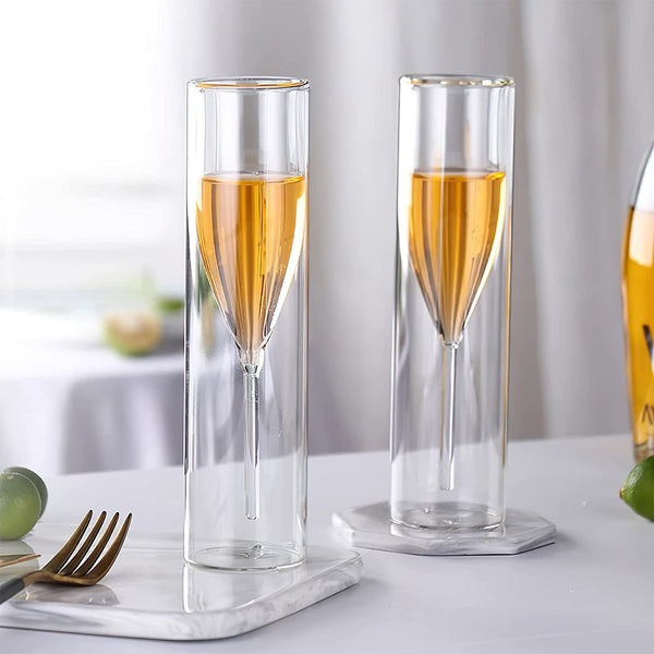 Doubled Walled Flute Sparkling Wine Glass 150ML (Pack Of 6)