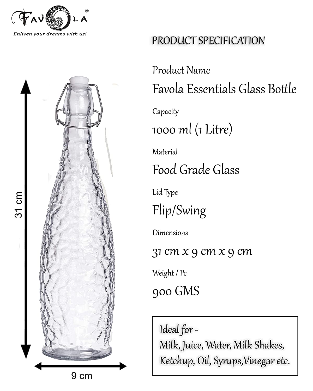 FROST WATER BOTTLE GLASS (1LTR)(1Pcs)