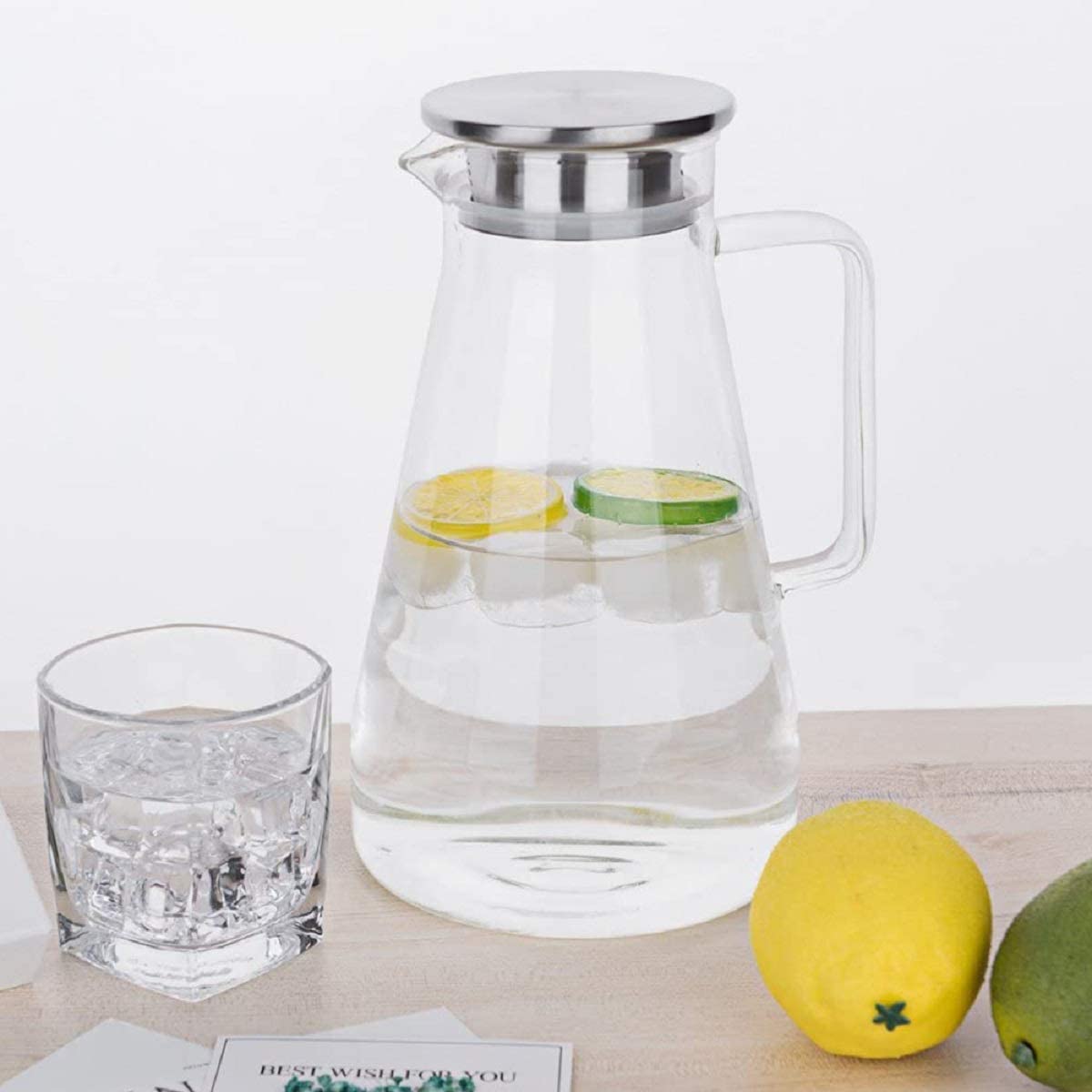 Glass Water Jug with a steel Lid  (1.8 Ltr) (1 Pcs)